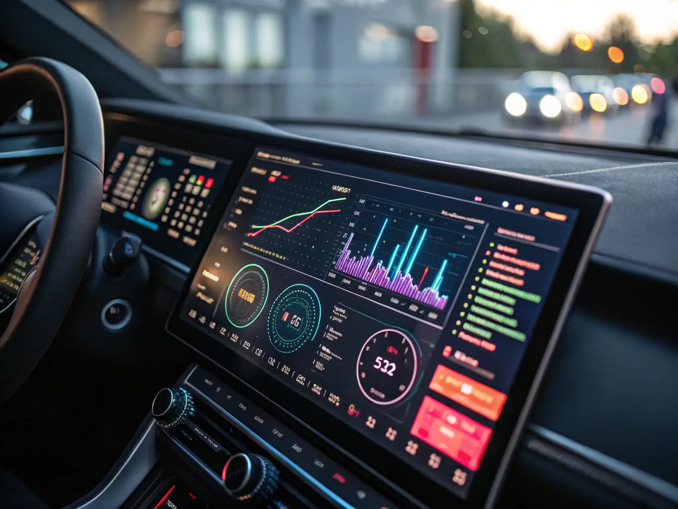 A sleek dashboard interface showcasing AI-driven business creation tools with visual analytics and automation features, representing the AI Business Builder.