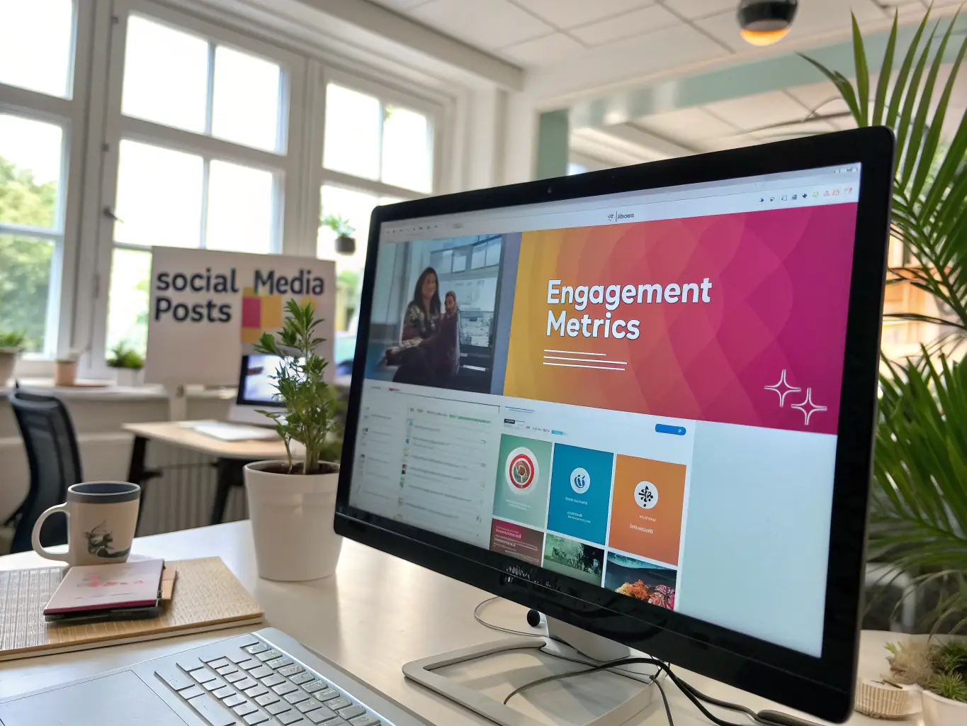 A visually appealing image representing a brand logo being prominently displayed across various social media platforms, symbolizing improved brand awareness through Blazy Post.